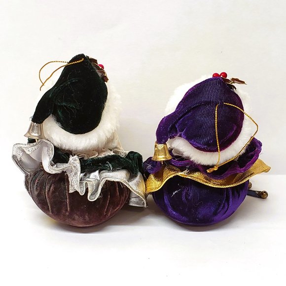 Old World Santa Christmas Ornament Lot x2 Ceramic Velvet Bells Blue Purple 5" - Picture 5 of 7